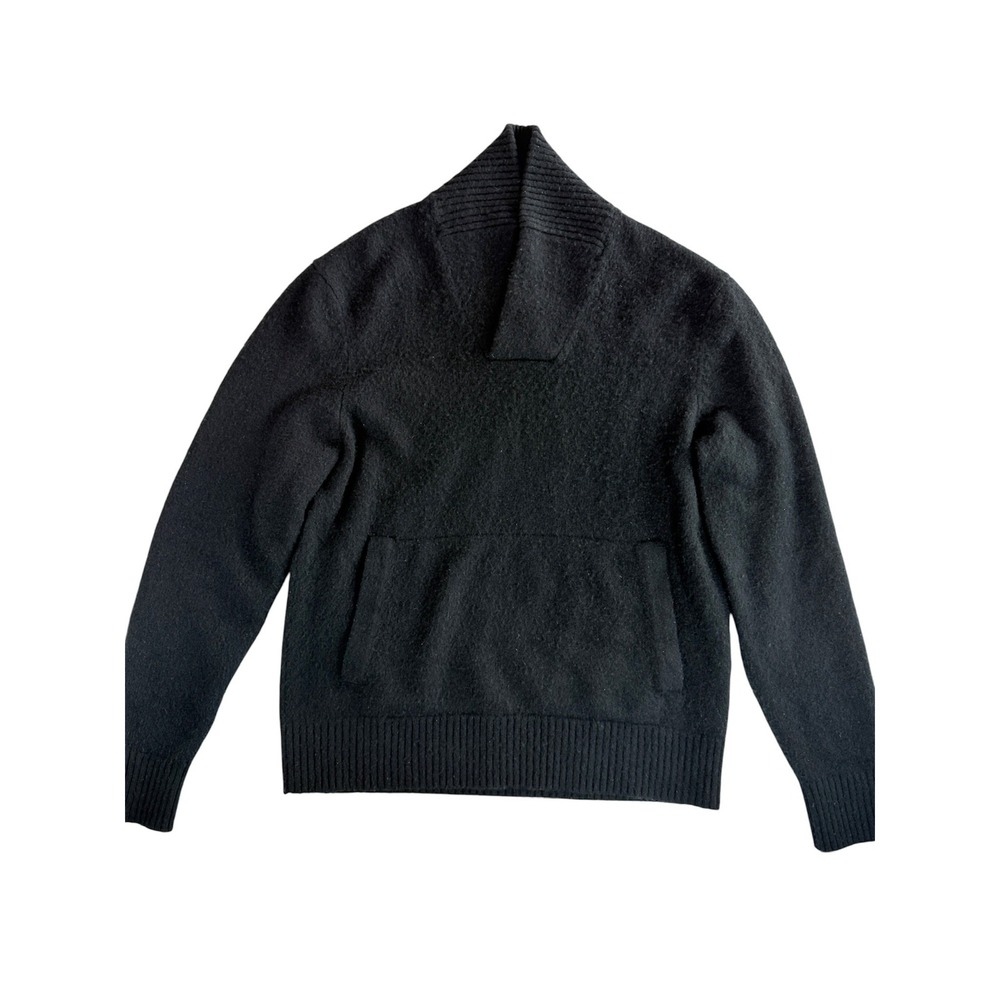 James Perse Marled Cashmere Shawl Collar Pullover Mens S Black Kangaroo Pocket